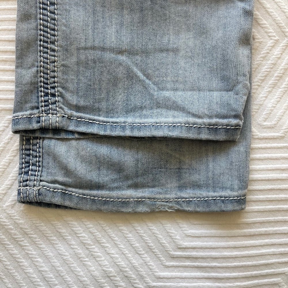 BKE Men's 30R Jake Straight Jeans Faded Light Blue Denim Stretch White Stitch - Picture 7 of 15
